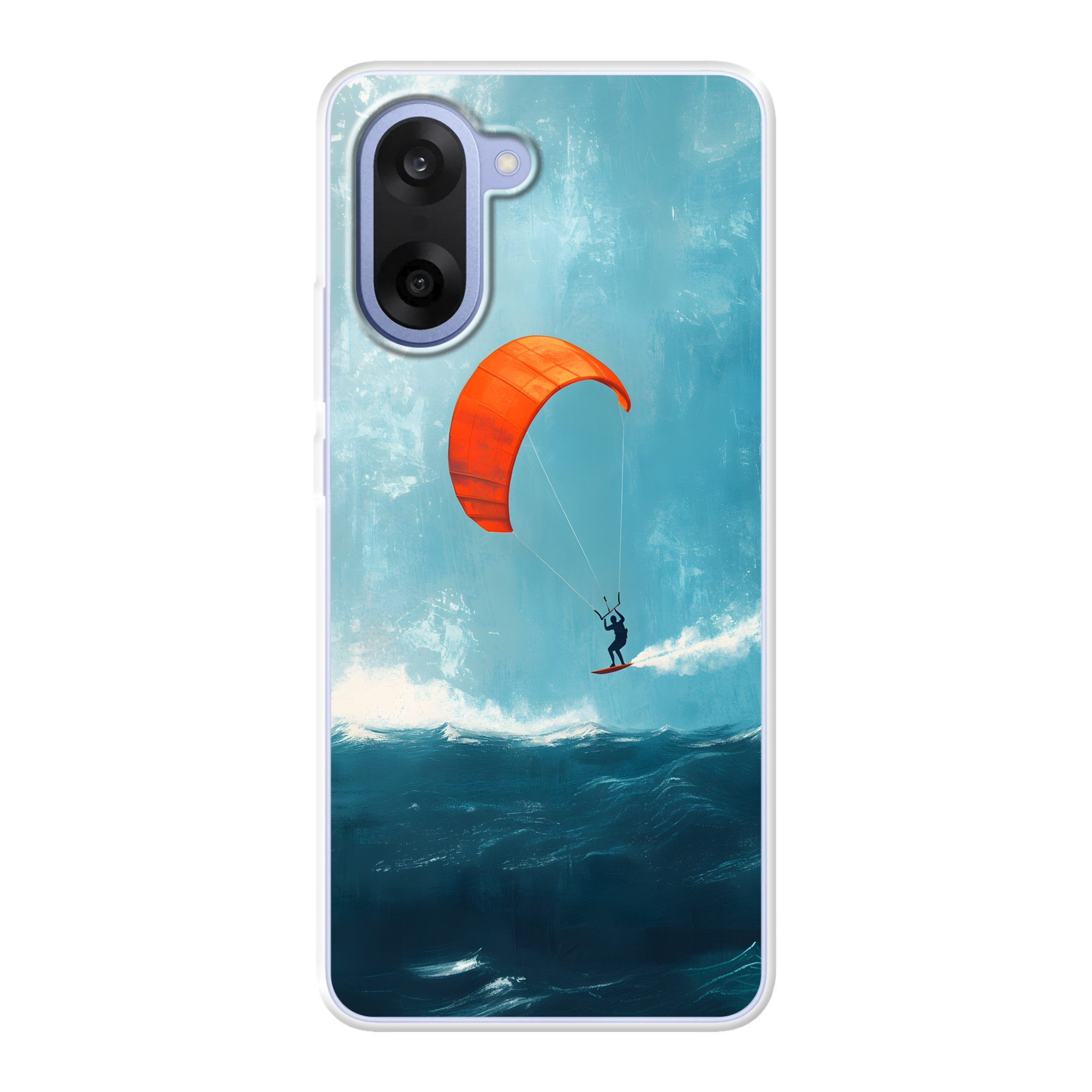 MuchoWow Handyhülle für OnePlus Nord CE5 Kitesurfer - Orange - Meer - Himmel, Phone Case, Silikon, Schutzhülle Dünn