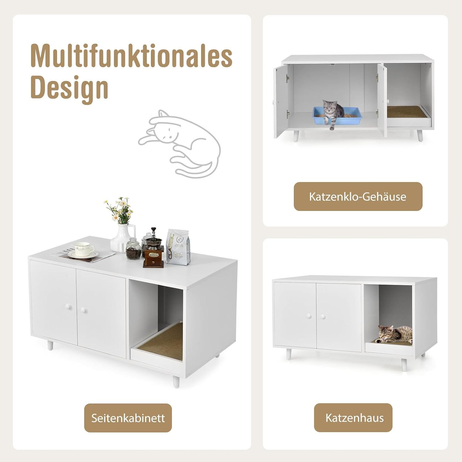 KOMFOTTEU Tierhaus 2 in 1 Katzenschrank, günstig online kaufen