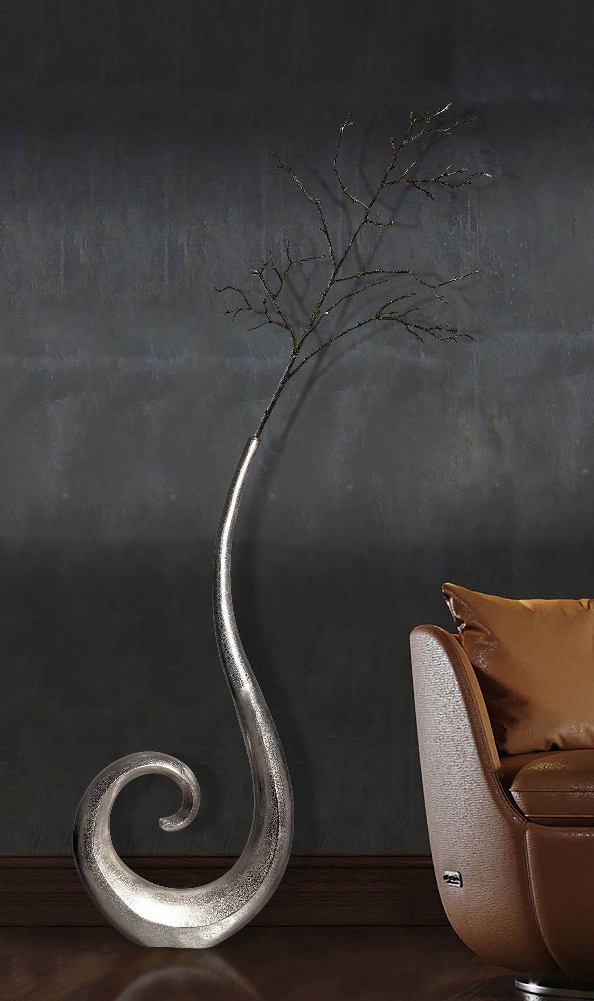 Wohnling Bodenvase WL7.201 Vase 100 cm Aluminium Silber Blumenvase Spirale Wohndeko Gro (Standvase 100 cm Aluminium Silber Modern Groß), Hohe Alu Blumenvase Handgefertigt, Vase für Blumen