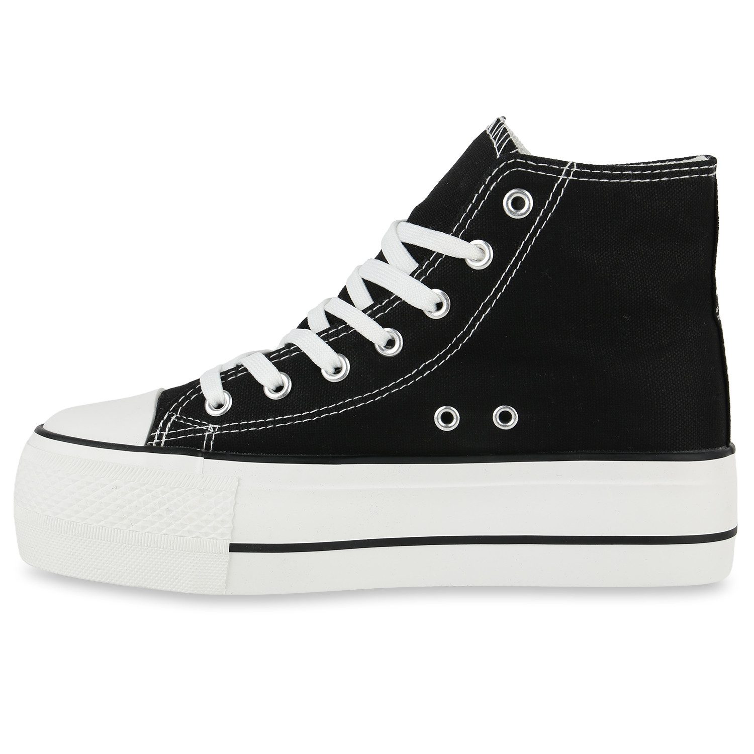 VAN HILL 842207 Plateausneaker Damen Plateau Sneaker - High-Top Stoffschuhe im Retro-Style