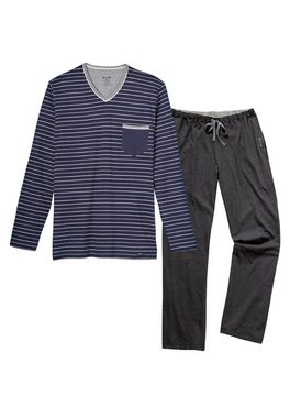 Cito Pyjama Night & Home (Set, 2 tlg) Schlafanzug lang - Baumwolle - Shirt mit V-Ausschnitt und Brusttasche