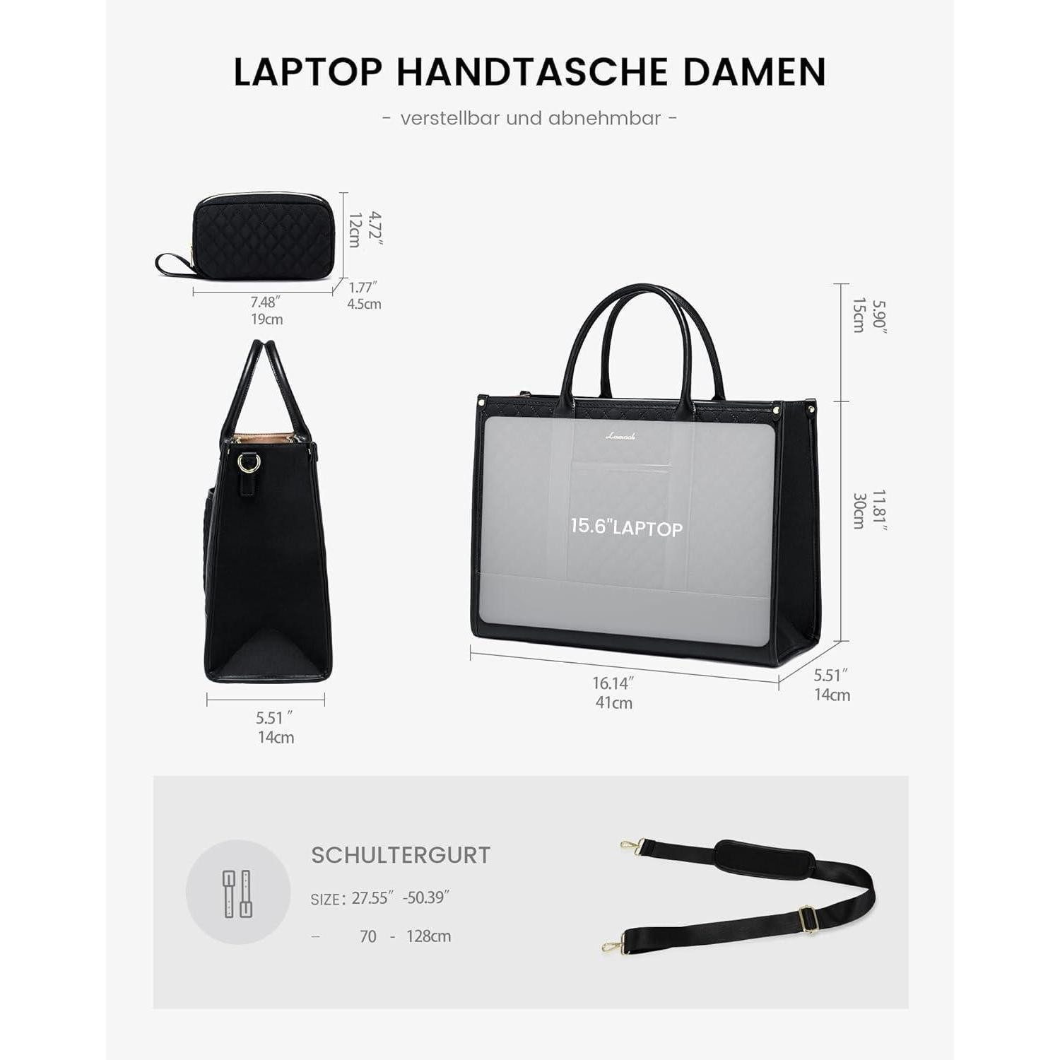 LuxusKollektion Laptoptasche Laptoptasche Damen 15,6 Zoll wasserdicht Business Aktentasche Schwarz