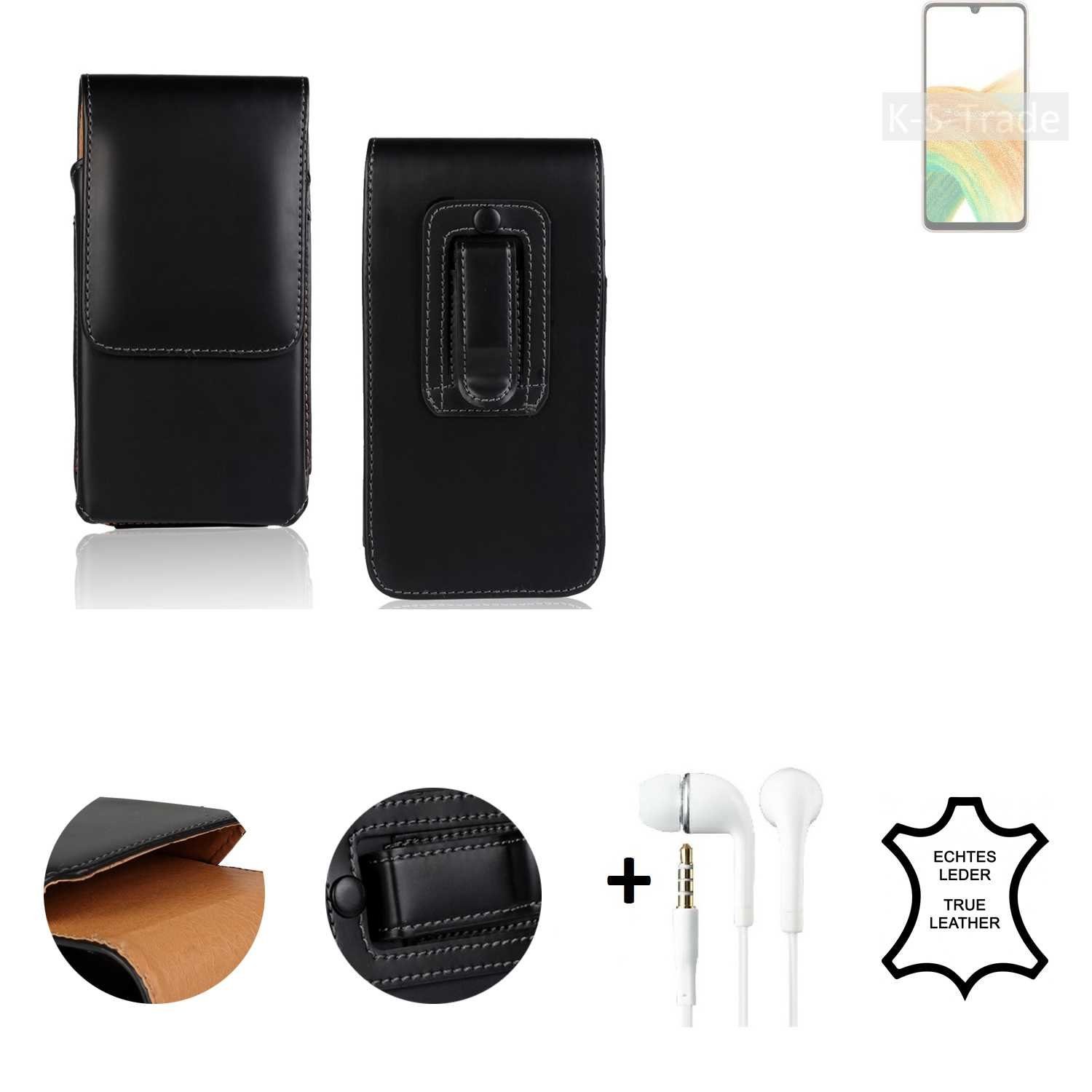 K-S-Trade Handyhülle für Samsung Galaxy A33 5G, Leder Gürteltasche +  Kopfhörer Seitentasche Belt pouch Holster