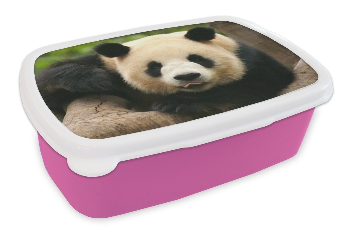 MuchoWow Lunchbox Tiere Brotdose Brotbox Erwachsene, rosa Kinder, Mädchen, Kunststoff (2-tlg), Kunststoff, Panda - - für Snackbox, Bäume