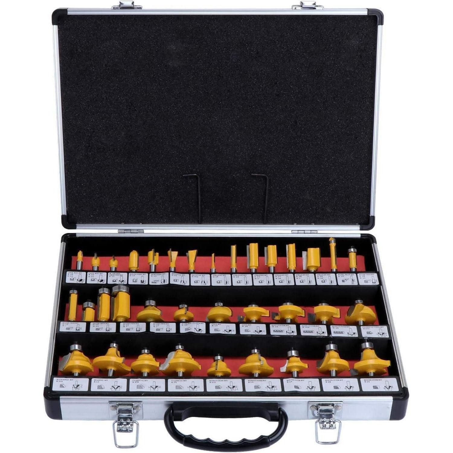 LuxusKollektion Fräser-Set Fräser-Set Oberfräse Hartmetallbestückt 6,35 mm Schaft 35-tlg