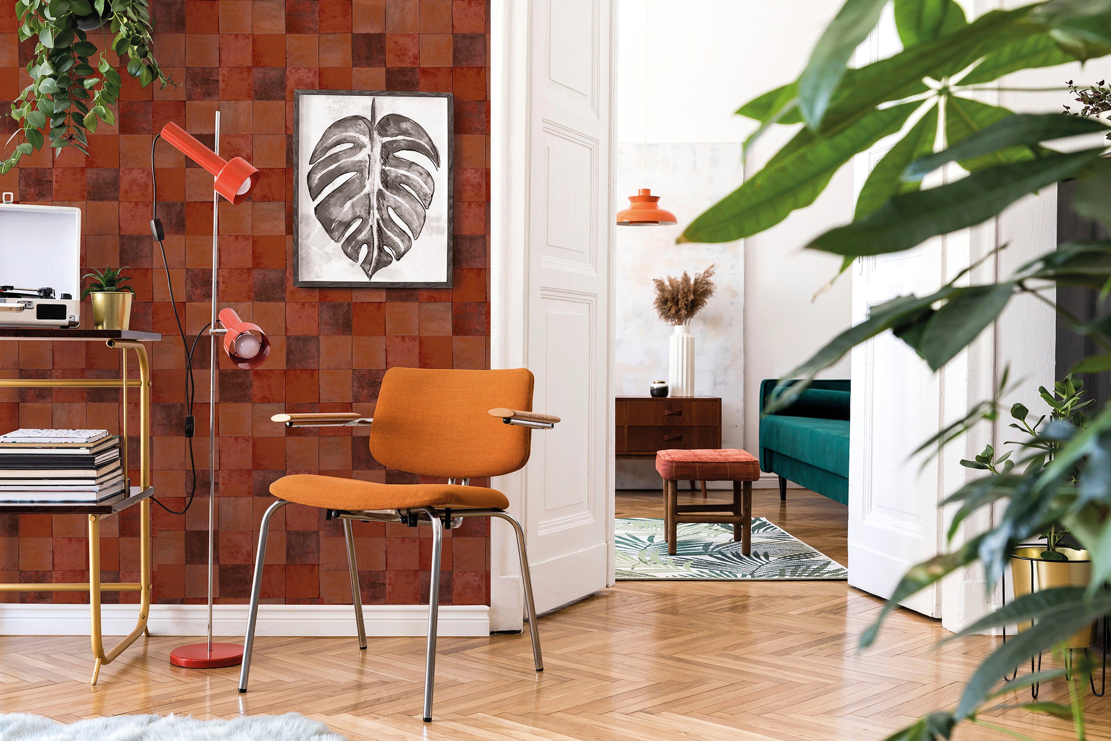 Marburg Fototapete Tile, glatt, matt, moderne Vliestapete für Wohnzimmer Schlafzimmer Küche dunkelrot