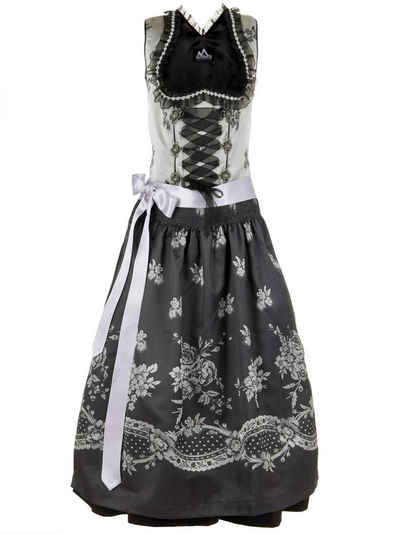 Almbock Dirndl Midi Dirndl Augustine (3-tlg) grau-schwarz inkl. 2 Schürzen