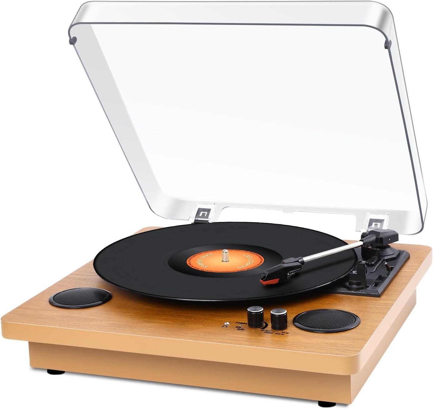 Fofile Bluetooth 5.4 Schallplattenspieler 2 Stereo-Lautsprecher 3-Gang Plattenspieler (Riemenantrieb, 33-1/3, 45, 78 U/min und 7/10/12 Zoll Schallplatten oder Alben)