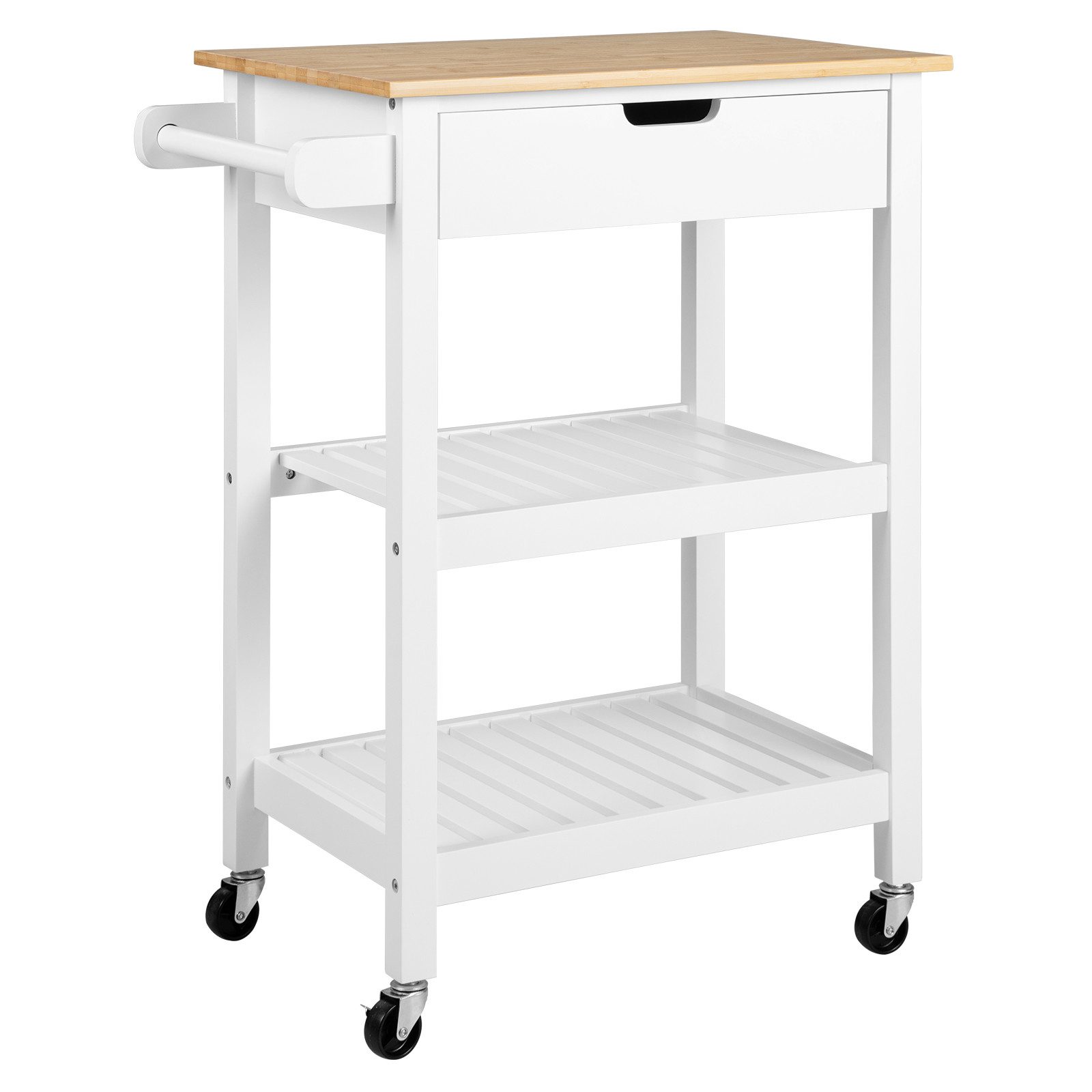 COSTWAY Küchenwagen, mit Schublade, 2 offenen Regalen, Schiebegriff, bis 61kg