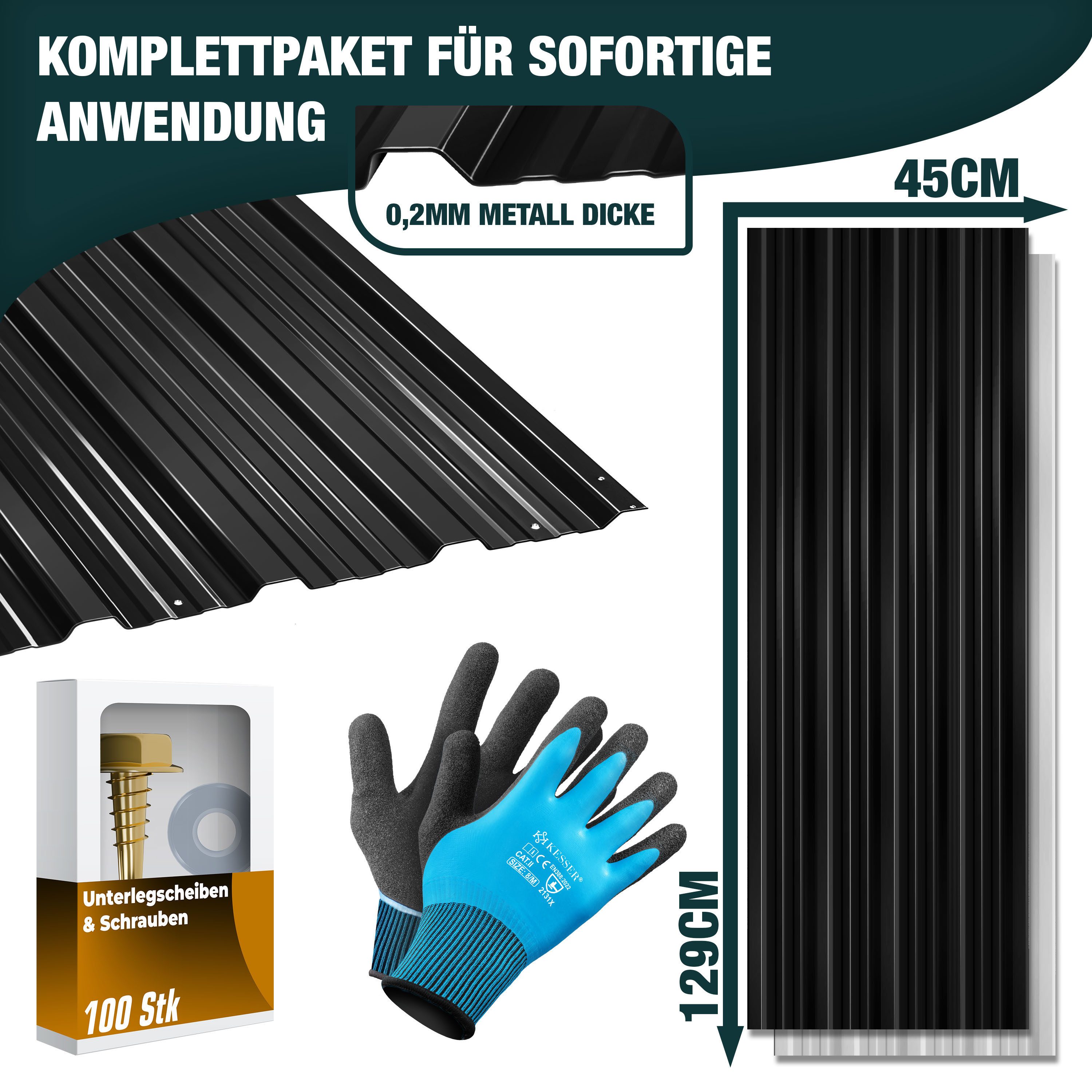 KESSER Trapezblech, 12 Profilblech Trapezblech 129cm 45cm 7 m² - Dachblech Dachplatten