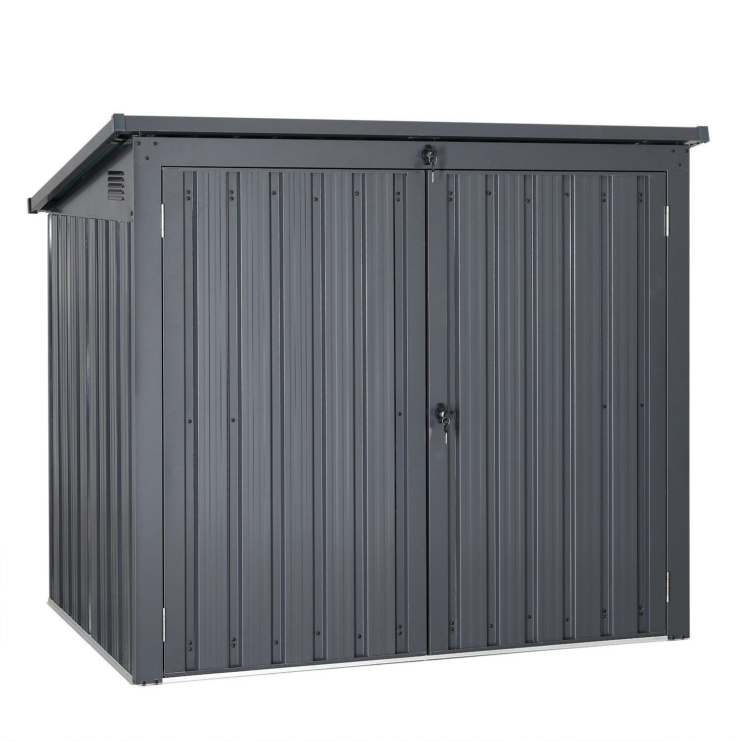 metra-direkt Mülltonnenbox aus Metallblech in Anthrazit - Platz für 2 Mülltonnen, Gasdruckfeder, Mülltonnenverkleidung, Mit Schloss