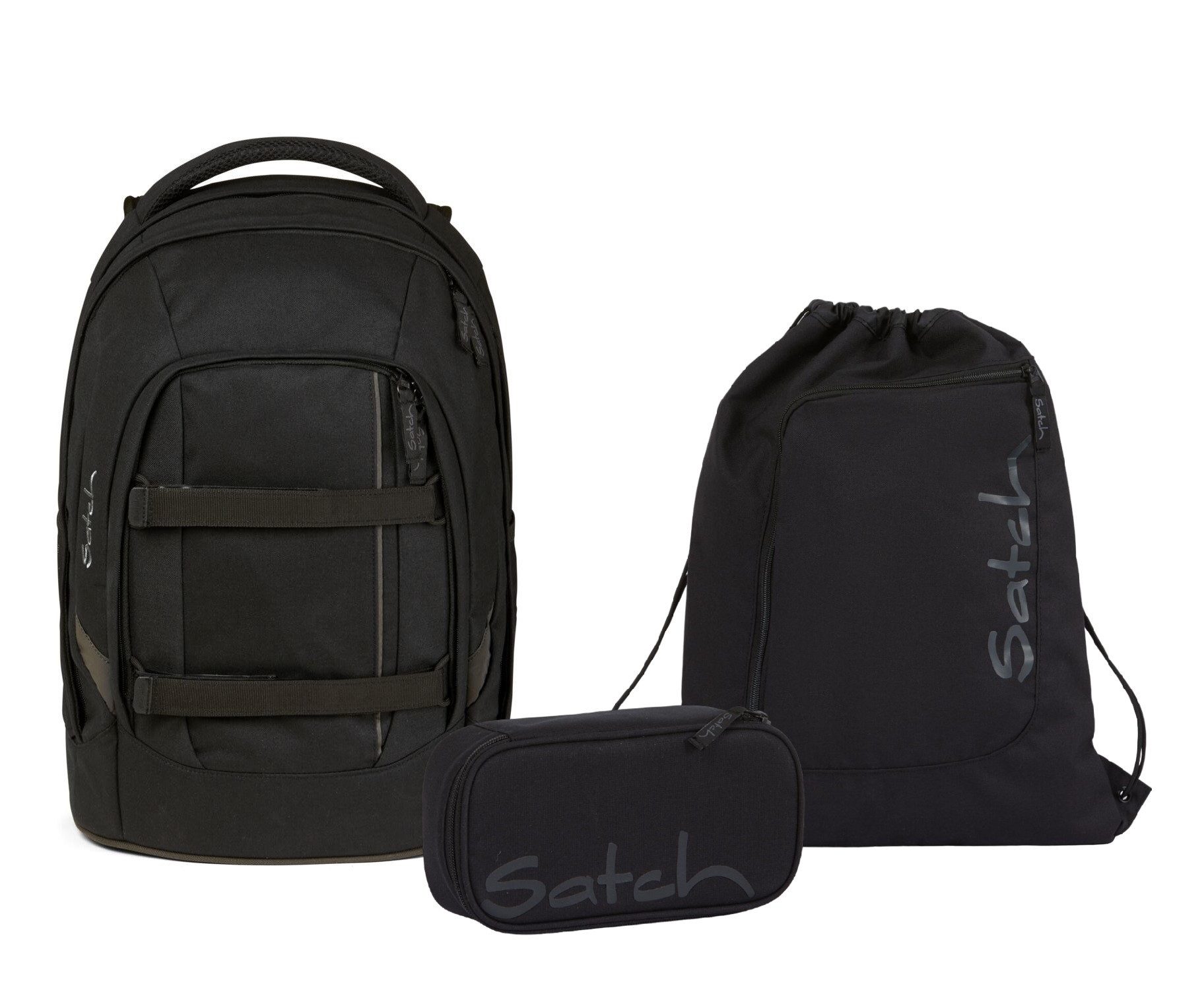 Satch Schulranzen Schulrucksack-Set PACK Blackjack 3-teilig (3-teilig), Laptop-Fach, ergonomisch, höhenverstellbar