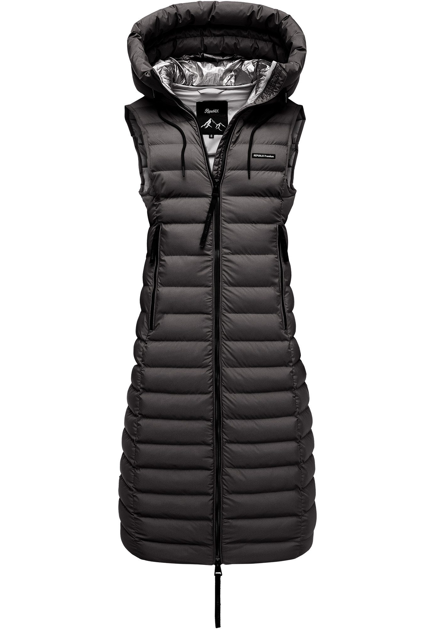 REPUBLIX Steppweste ARYANA warme Damen Outdoor-Weste Jacke lang mit Kapuze – Bild 2 von 3