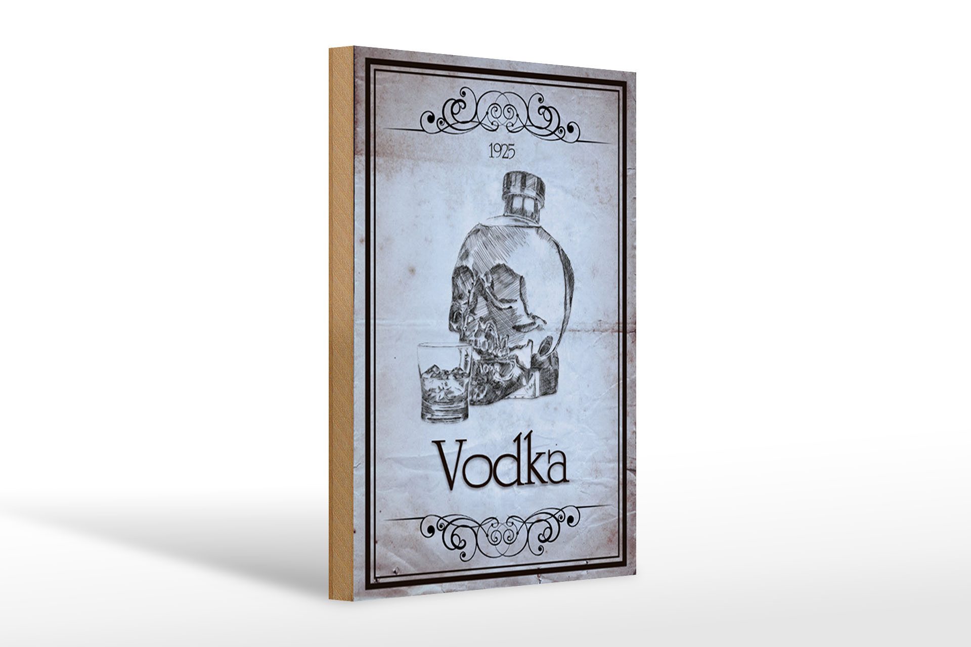 Holzbild 20x30cm 1925 Vodka Totenkopf