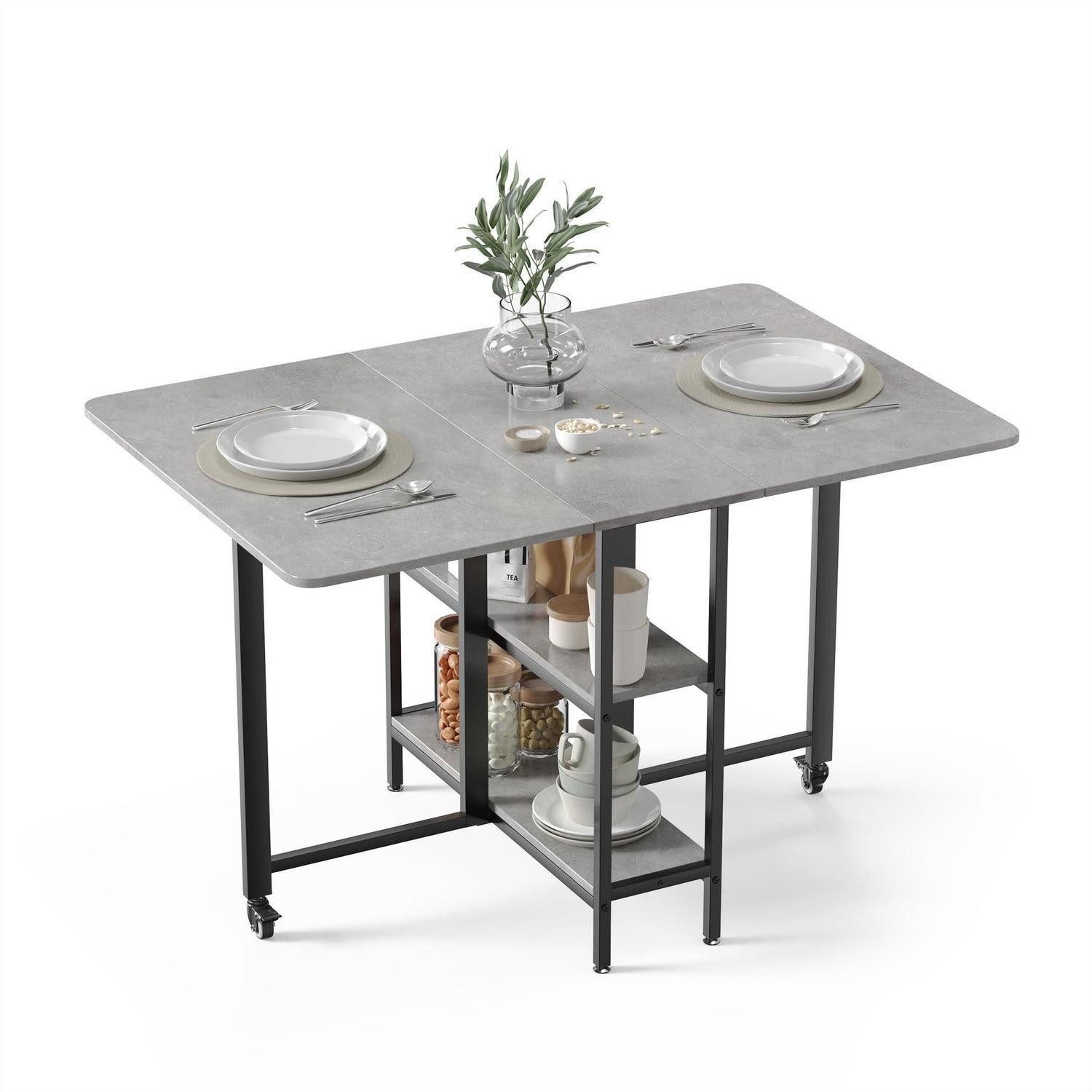 LuxusKollektion Klapptisch Klapptisch mobil offene Ablagen Esszimmer Küche Grau 120 cm (1-St)