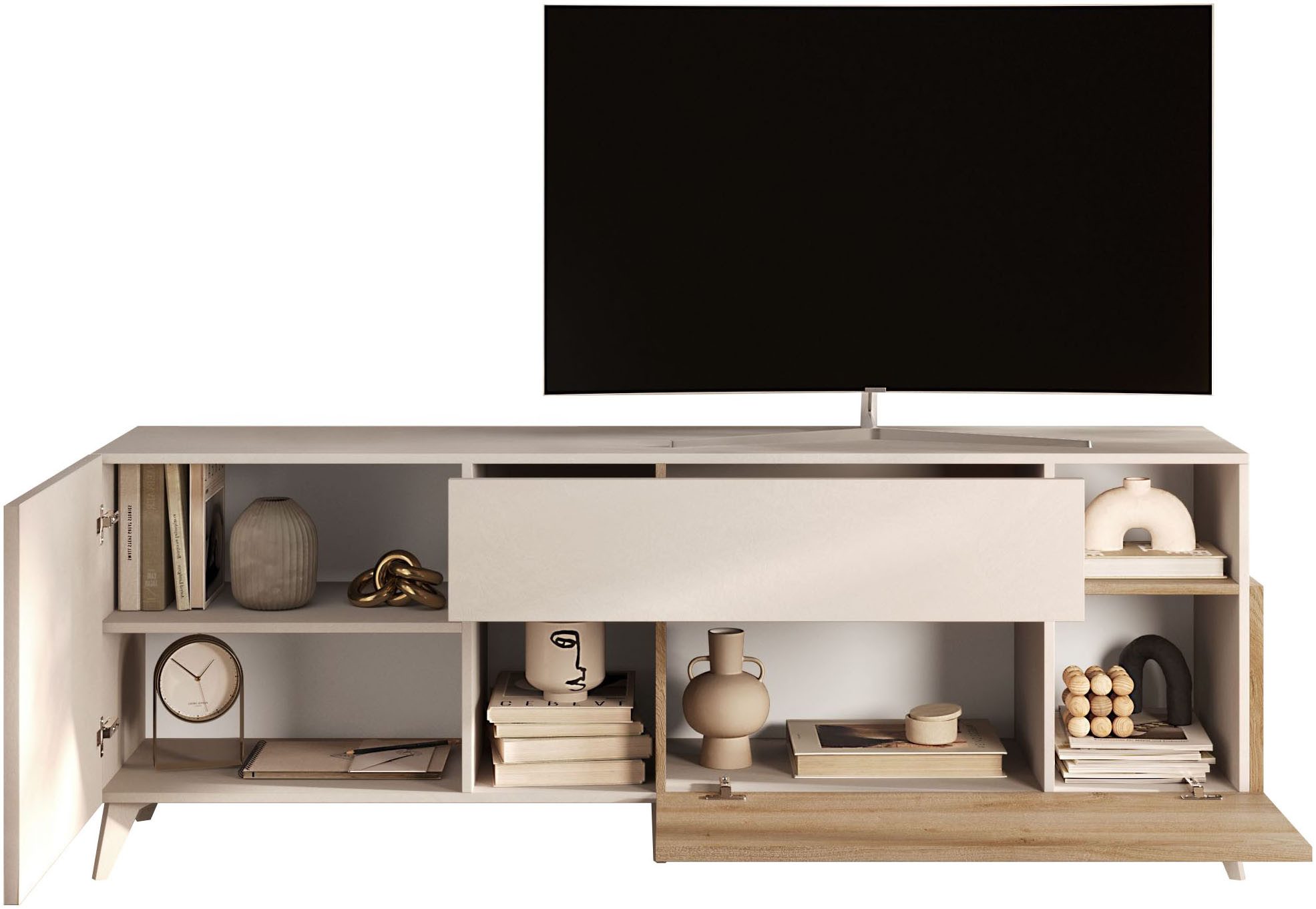 Home affaire Lowboard Monaco in Breite 181 cm, TV-Schrank mit Tür, Klappe und Schubkasten, Mediaboard – sanftes Schließen, edles Design, Platz für alles