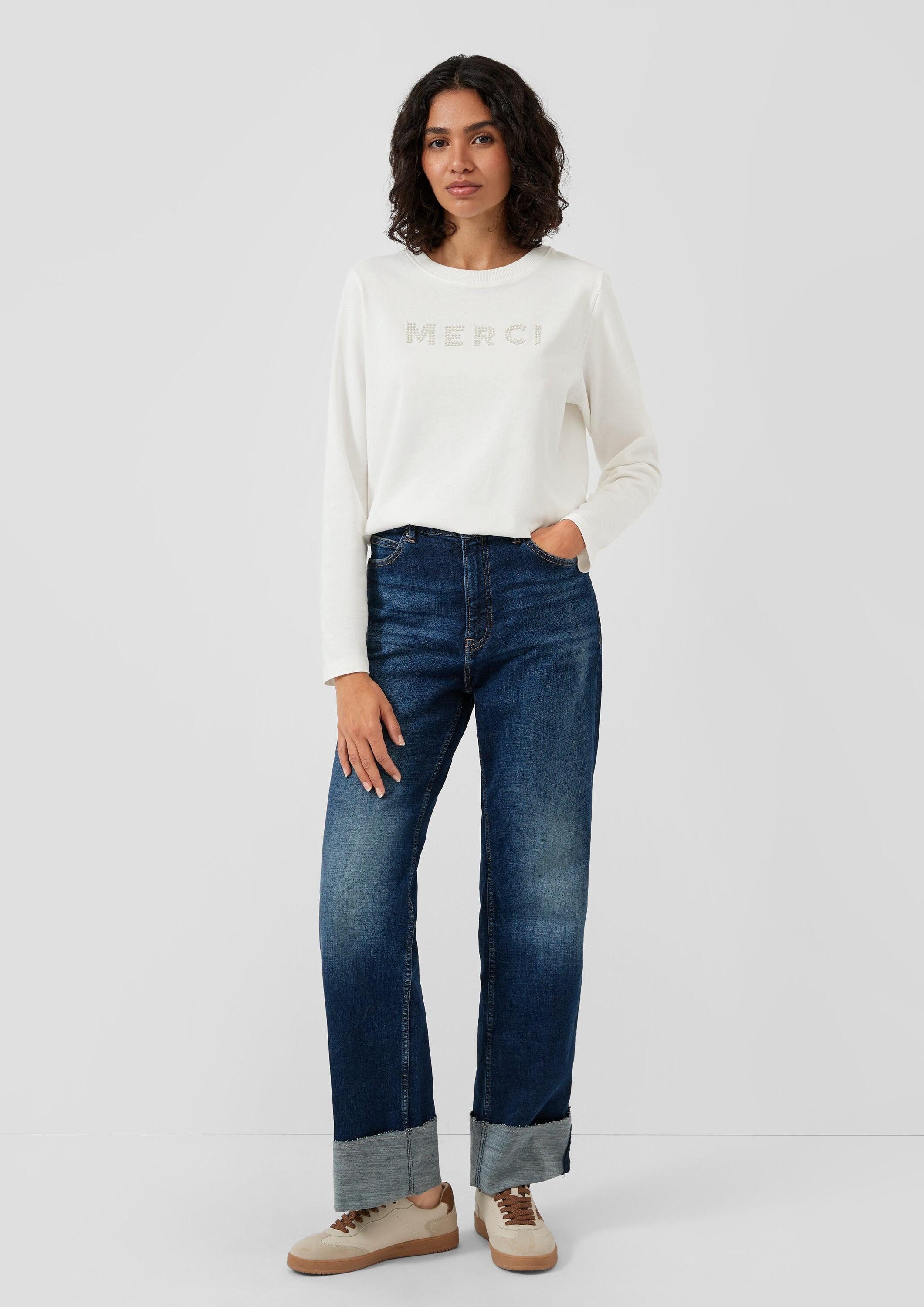 s.Oliver Langarmshirt T-Shirt Longsleeve mit Perlenschriftzug