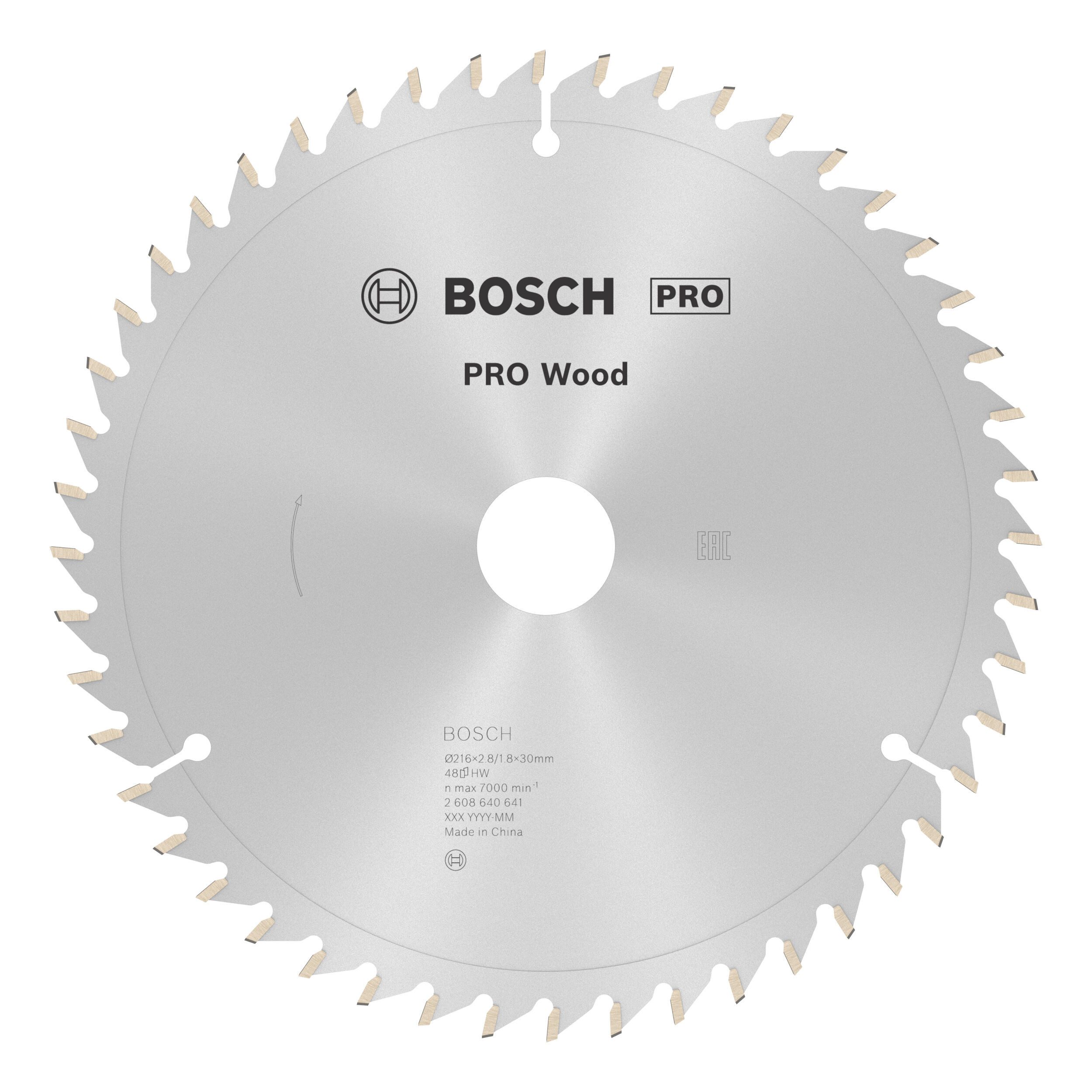 BOSCH Kreissägeblatt Pro Wood, 216 x 2,8 x 30 mm, 48 Zähne, für Netz-Kapp- und Gehrungssägen