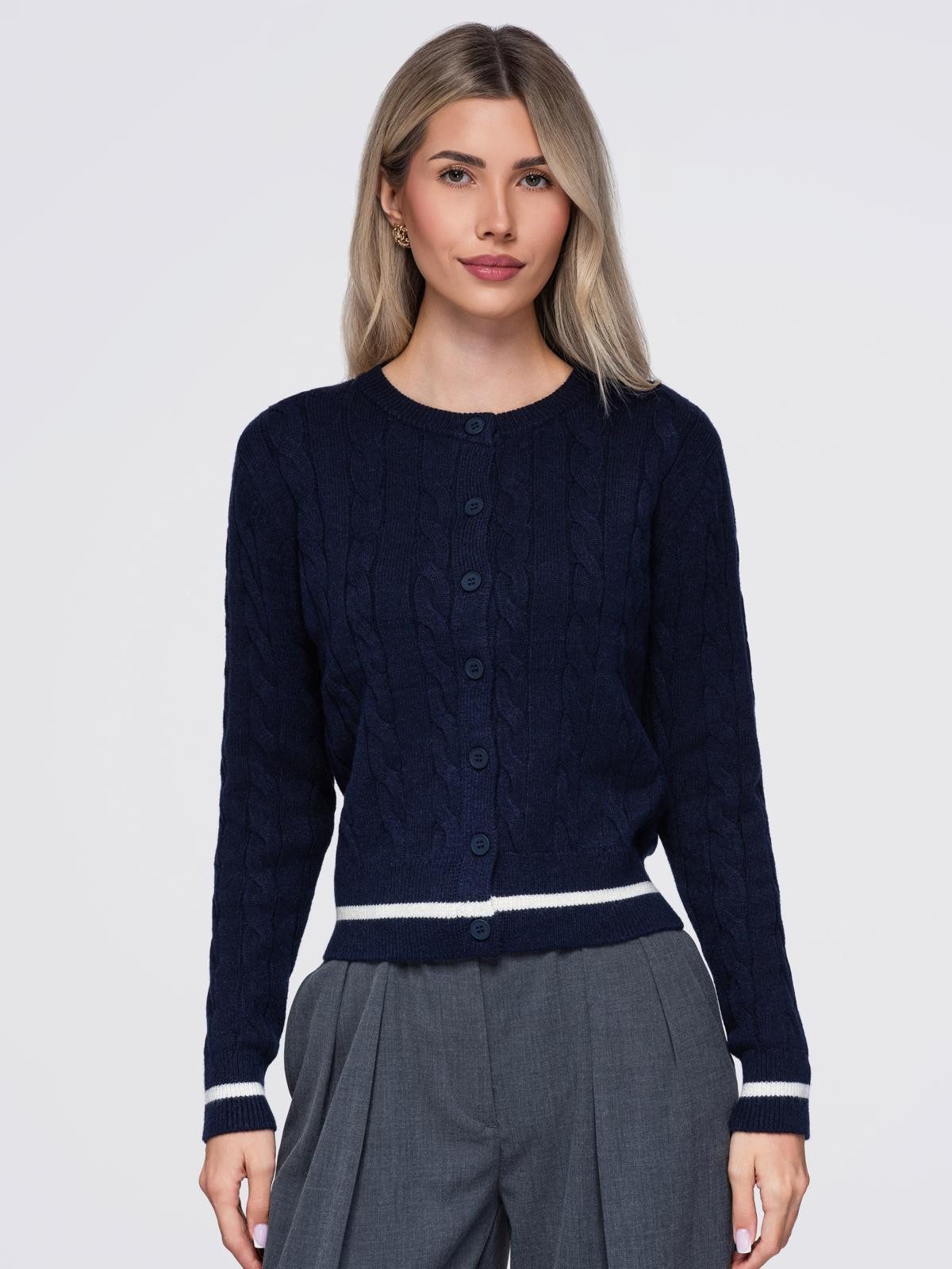OMBRE Cardigan Damen Pullover Slim Fit mit Rundhalsausschnitt Navy ONESIZE (kein Set, 1-tlg) in Unifarbe