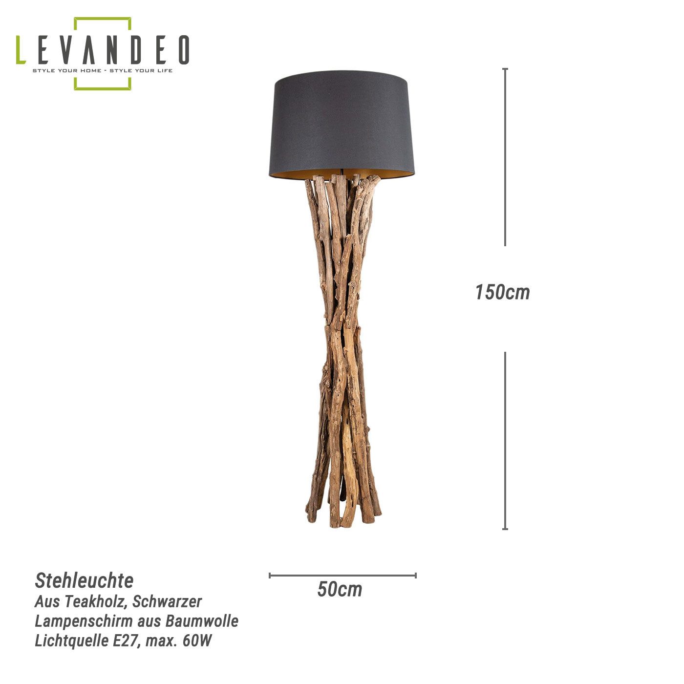 Levandeo® Stehlampe, Stehlampe 150cm Holz Natur günstig online kaufen