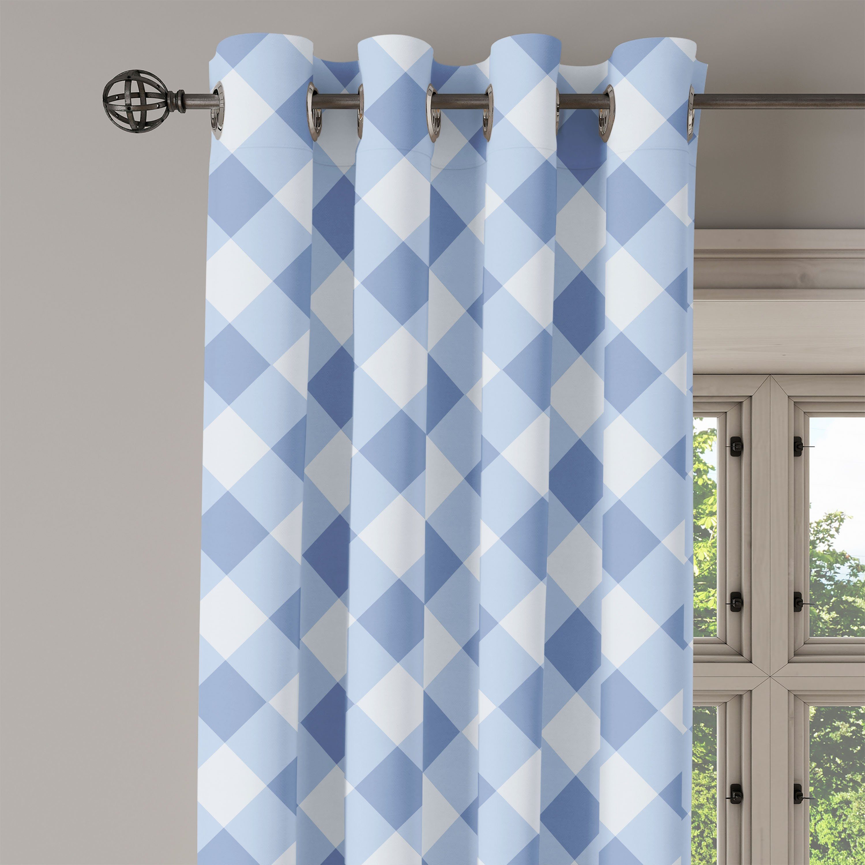 Schlafzimmer Dekorative Gardine Geometrisch Checkered Abakuhaus, für 2-Panel-Fenstervorhänge Wohnzimmer, Rhombus