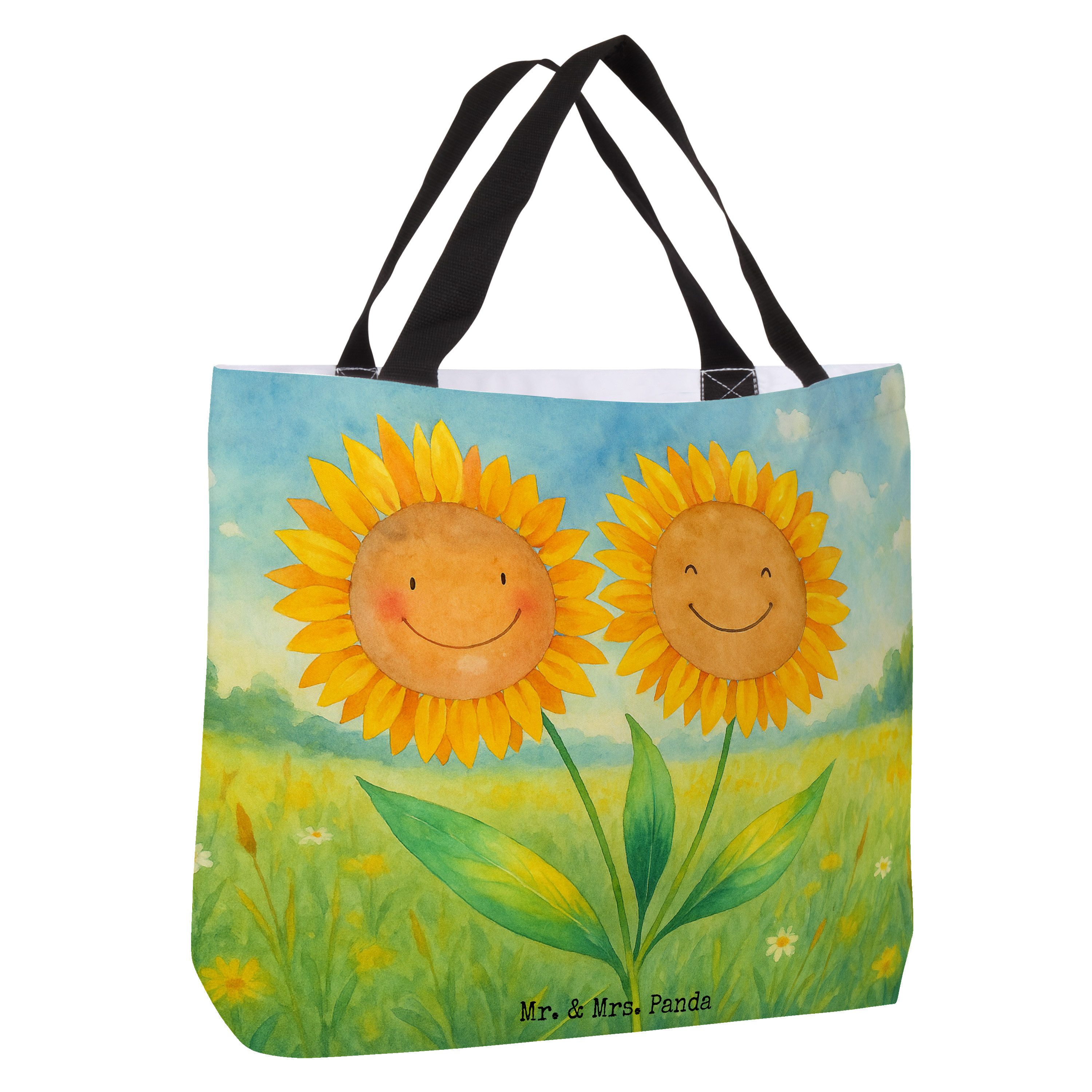 Mr. & Mrs. Panda Shopper Blume Sonnenblume Design, Einkaufstasche, Weiß, Tasche, Beste Freundi (Packung), Tragetasche Schultasche Freundschaft