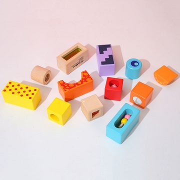 Fivejoy Lernspielzeug Klangbausteine – 12 bunte Holzbausteine die Geräusche machen, für Kinder und Babys ab 12 Monaten, Holzspielzeug