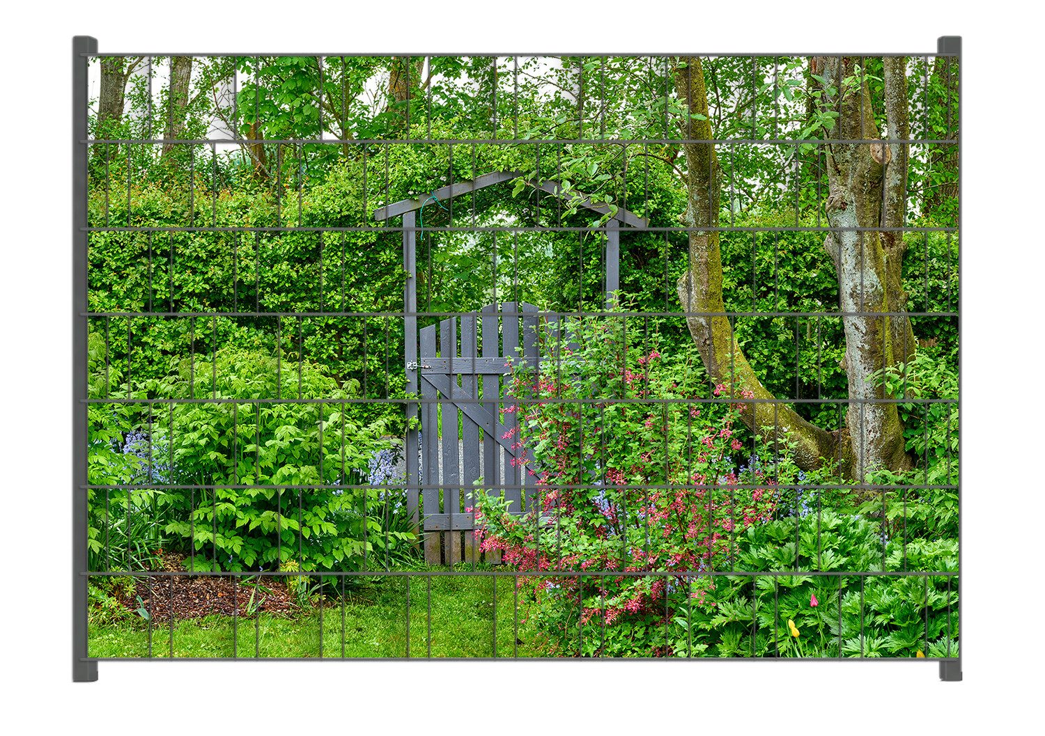 Wallario Sichtschutzstreifen Gartentor ins Grüne, für Stabmattenzäune geeignet