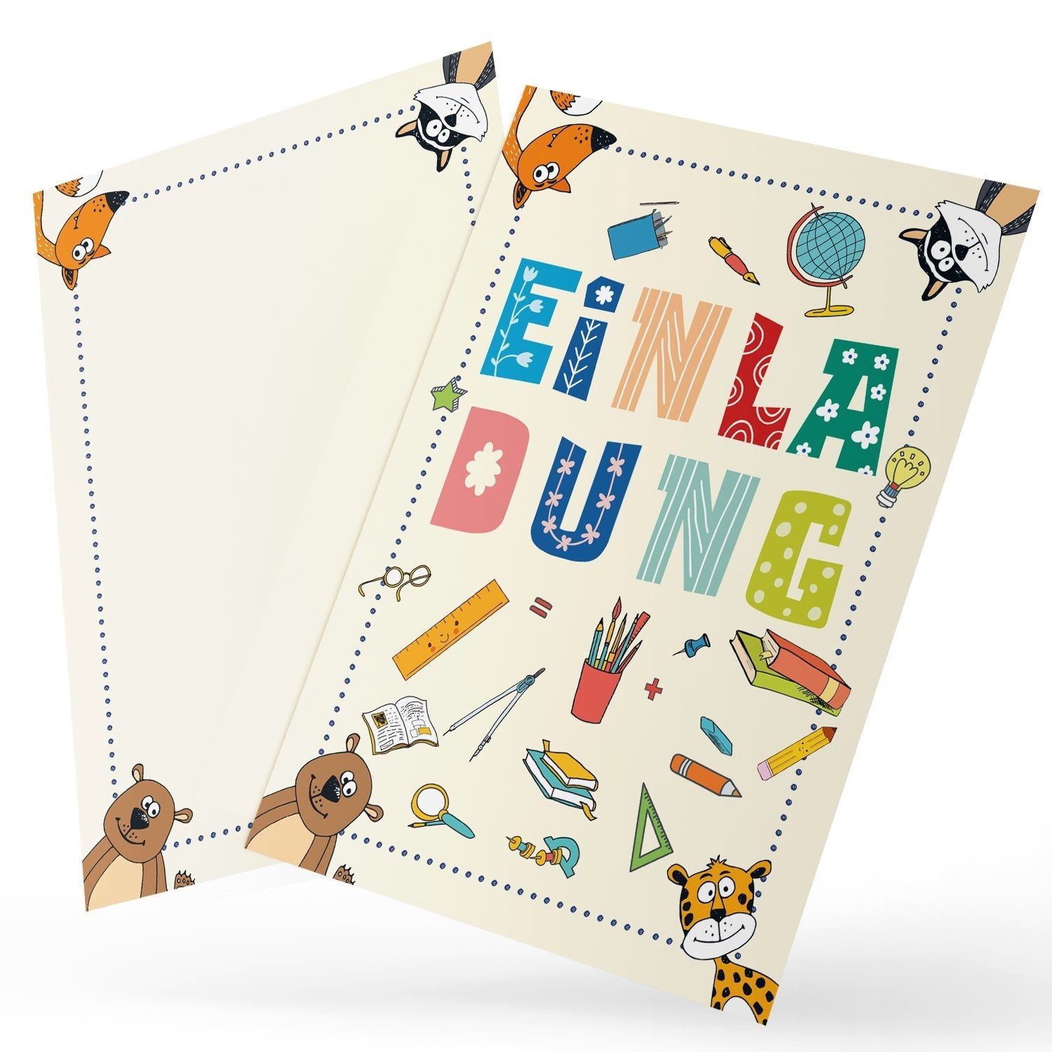 Logbuch-Verlag Aufkleber Einladungskarte Tiere Schulanfang Kindergeburtstag – Postkarte mit