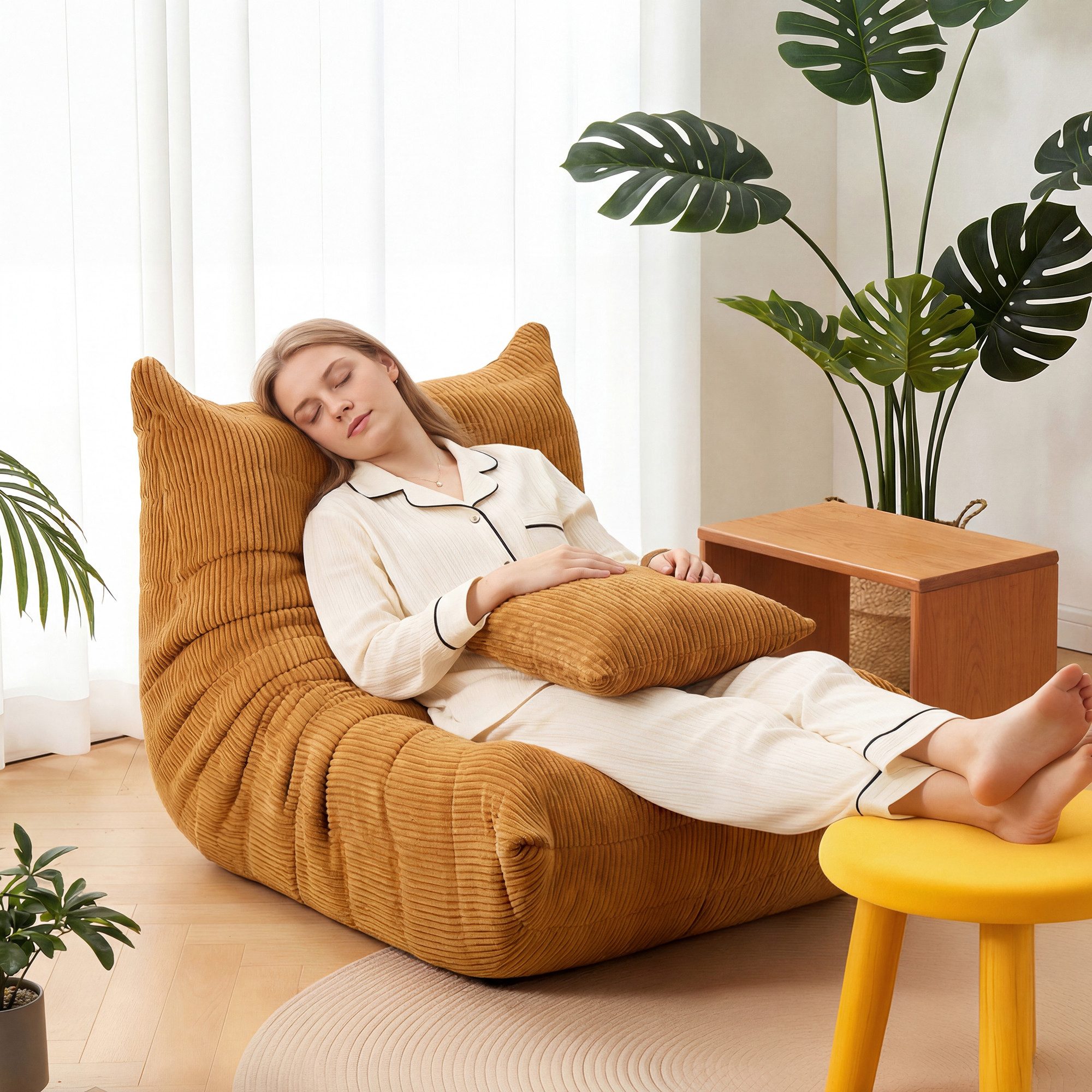 oyajia Sitzsack Relaxsessel Sofa Einzelsofa mit Hochelastischer Schwamm (mit Rückenlehne Einzelsofa), ohne Montage,Bequem & Modern für Wohnzimmer & Schlafzimmer