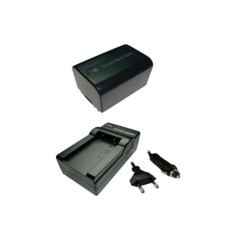 Trade-Shop 2in1 Set passend für Sony FP90 NP-FP91 NP-FH30 NP-FH40 Ladegerät + Kamera-Akku Li-Ion 950 mAh (7,4 V), Für 220V Steckdose und 12V/24V Kfz Zigarettenanzünder