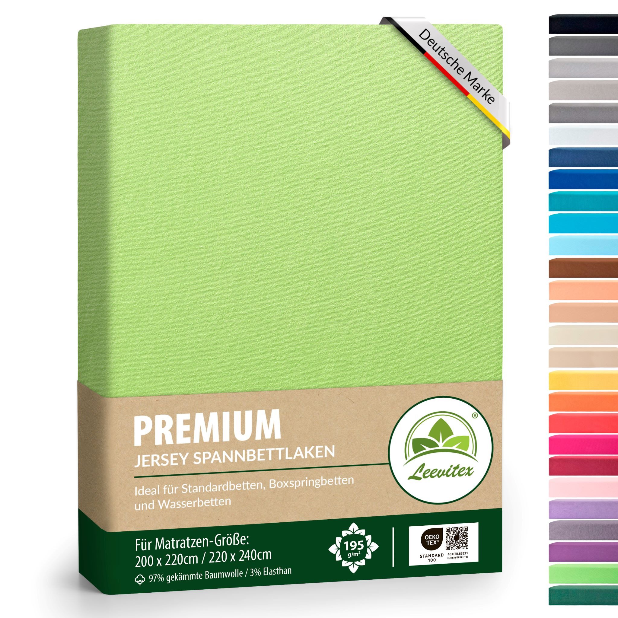 leevitex® Spannbettlaken Premium 195, Gummizug: Rundum, blickdicht, Anti-Pilling, 97% Baumwolle, 3% Elasthan, 40 cm Steg