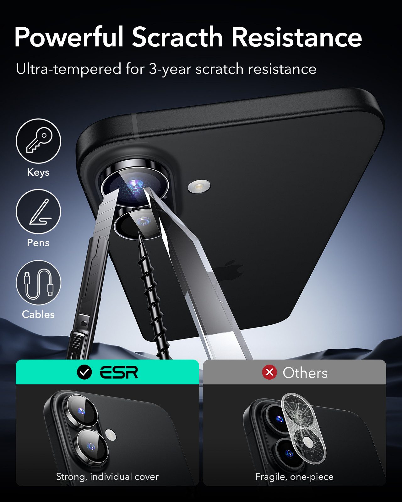 ESR Kameraschutzglas Armorite Kamera Lens Schutz für iPhone 16/16 Plus für iPhone 16, iPhone 16 Plus, Ultimativer Objektivschutz, Einfache Anbringung