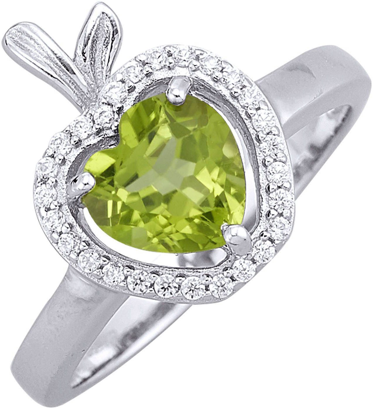 Firetti Fingerring Schmuck Geschenk Silber 925 Damenring Ring Apfel Herz, mit Peridot, Zirkonia (synth)