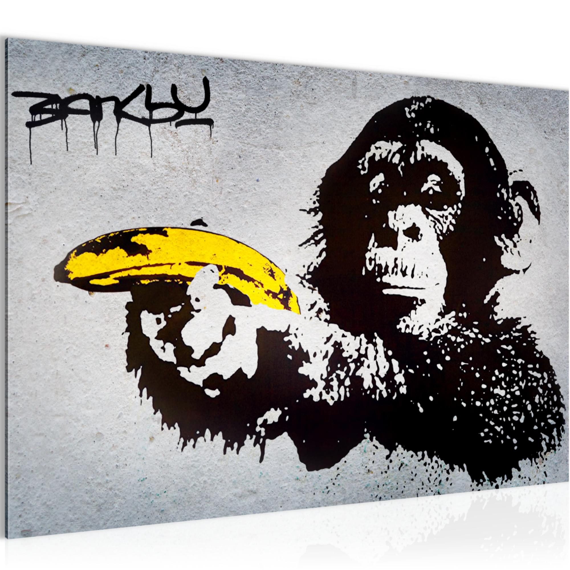 Runa Art Wandbild Bild Monkey Banana Gun Loft Street Art Graffiti Grau Flur 3028, 60L x 40B cm