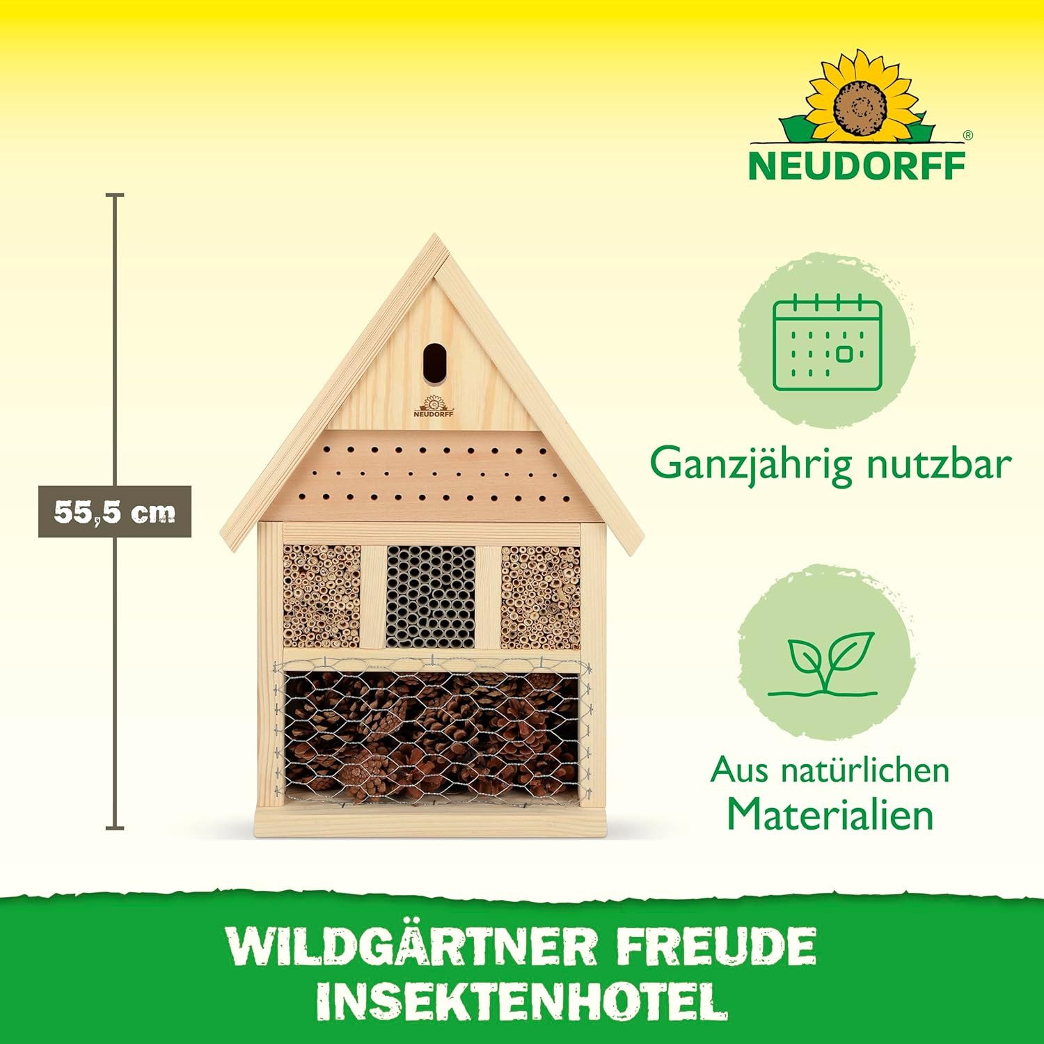 Neudorff Insektenhotel Wildgärtner Freude, (1-St), Handgefertigtes Insektenhotel aus Naturmaterialien