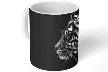 MuchoWow Tasse Tiger auf schwarzem Hintergrund in schwarz und weiß, Keramik, Kaffeetassen, Teetasse, Becher, Teetasse, Geschenk