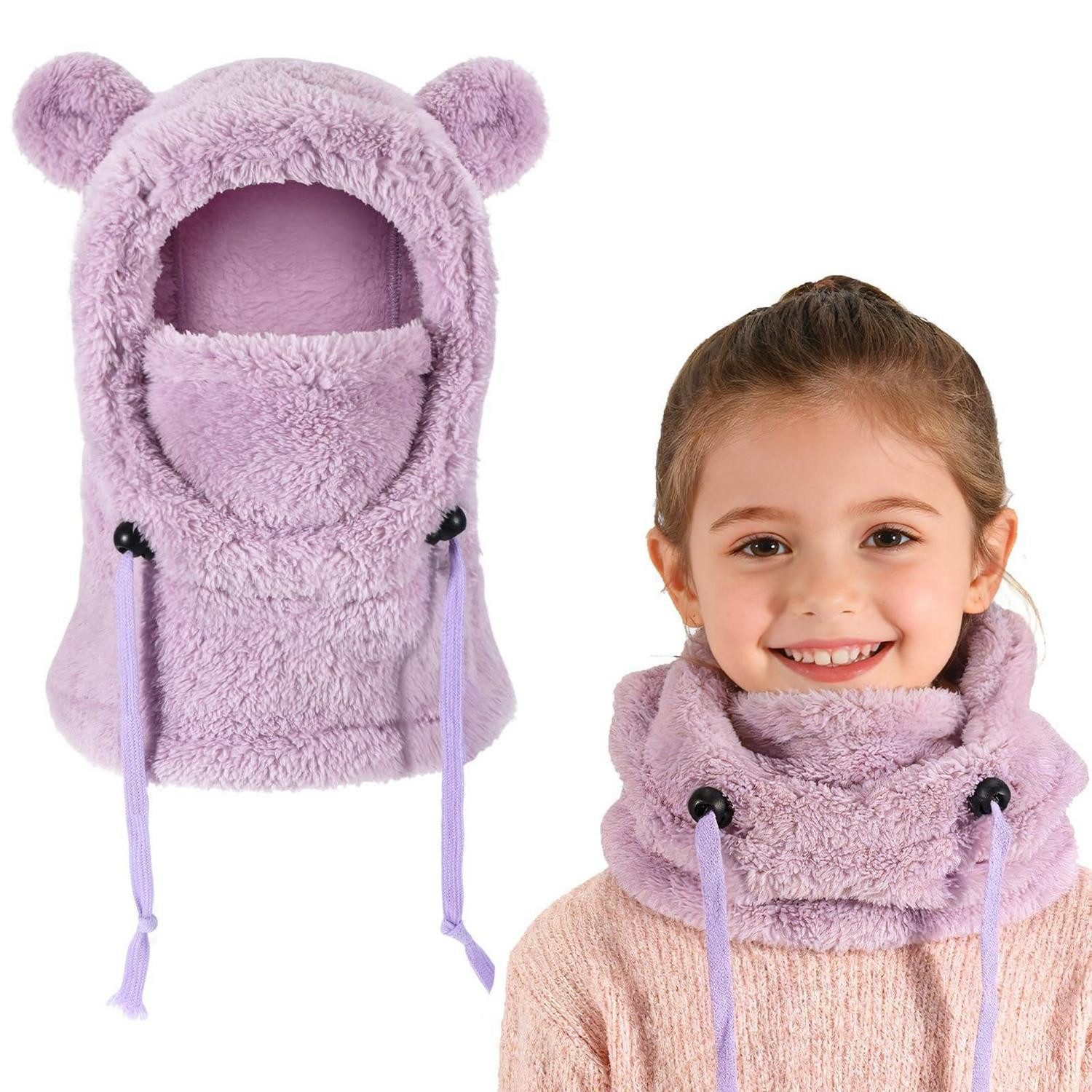 LuxusKollektion Sturmhaube Sturmhaube Kinder Thermo Fleece Skimaske Mütze Halswärmer Lila