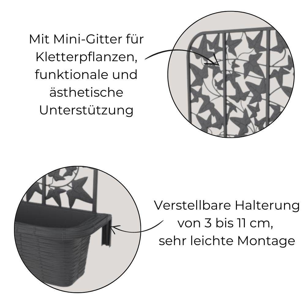 GarPet Blumenkasten 2x Kasten Balkonkasten Anthrazit mit Halterung 60 Blumen Rattan Spalier Geländer