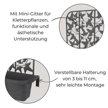 GarPet Blumenkasten 2x Balkonkasten Spalier Blumen Kasten 60 Rattan Halterung Anthrazit