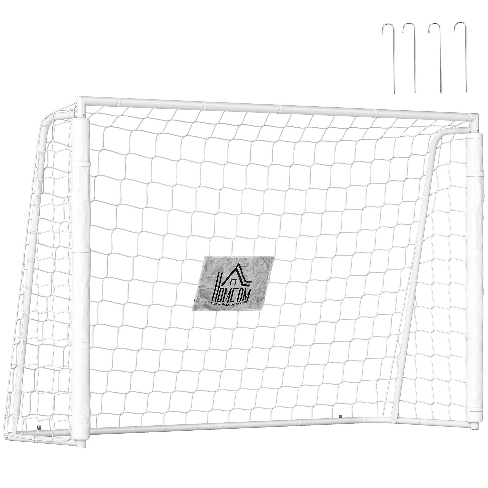 HOMCOM Fußballtor mit Netz, Erdhaken (Outdoor Torwand, 1 St., Fußball Tor für Garten), 186L x 62B x 123H cm, Weiß
