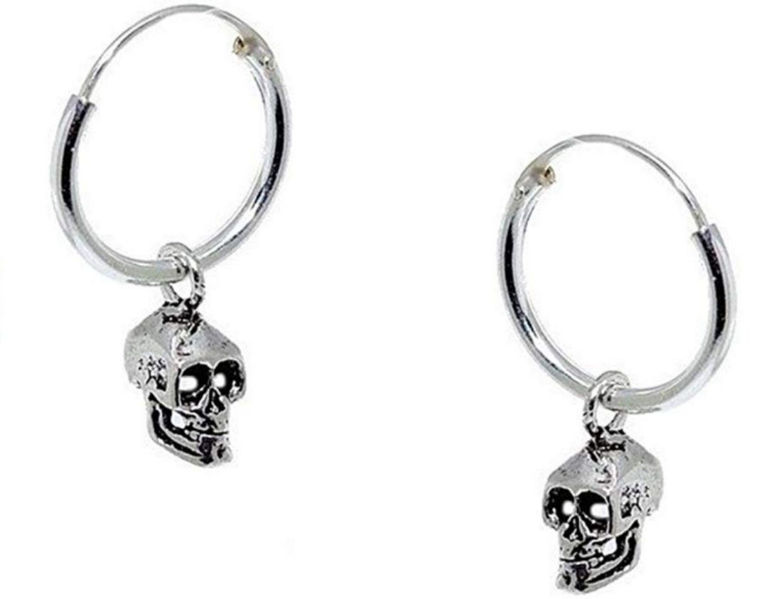 Paar Creolen mit Anhänger Totenkopf Skull aus 925er Sterling Silber