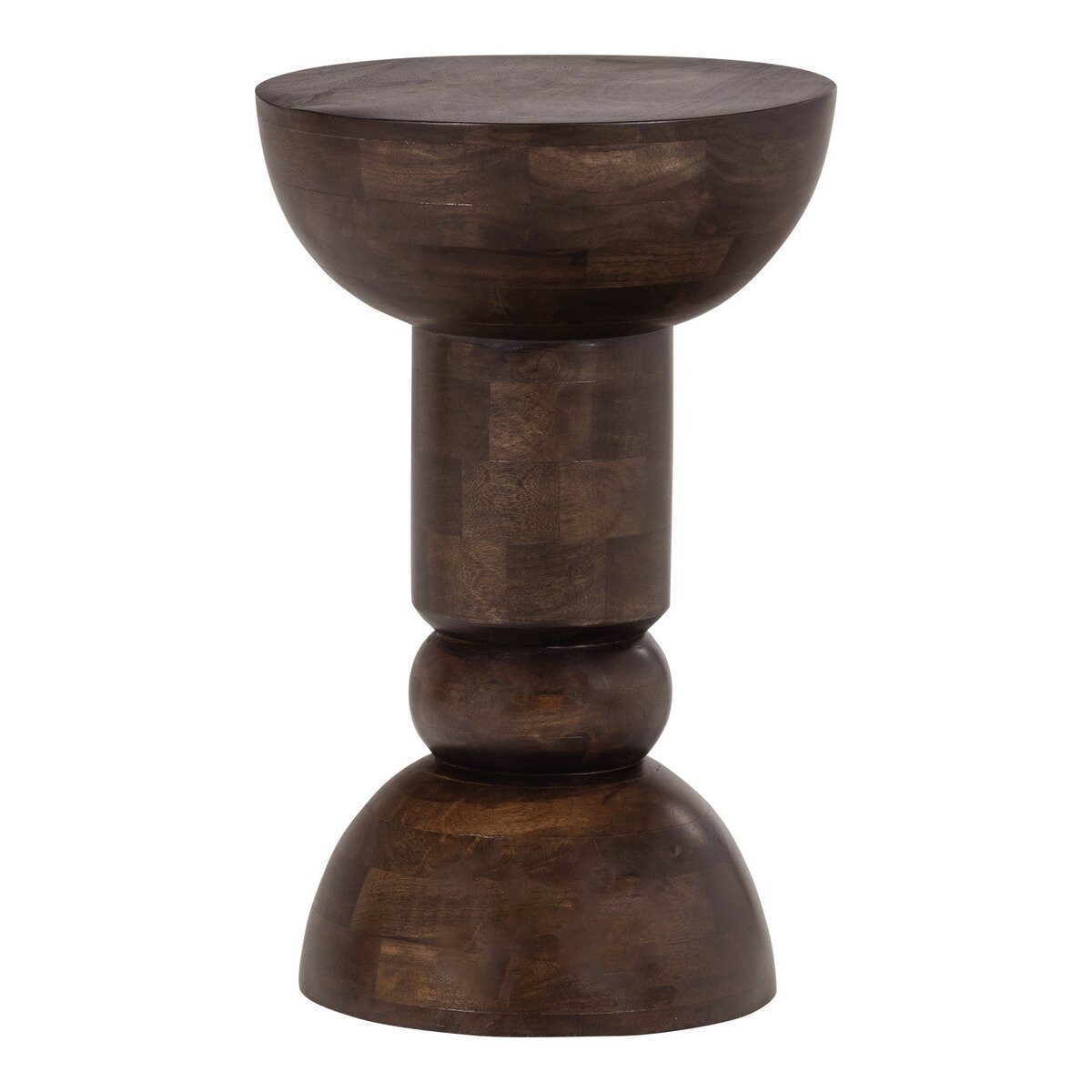 WOOOD Beistelltisch Emel - Mangoholz Dunkelbraun, Ø 46 cm, Luxuriöse Ausstrahlung & skulpturales Design