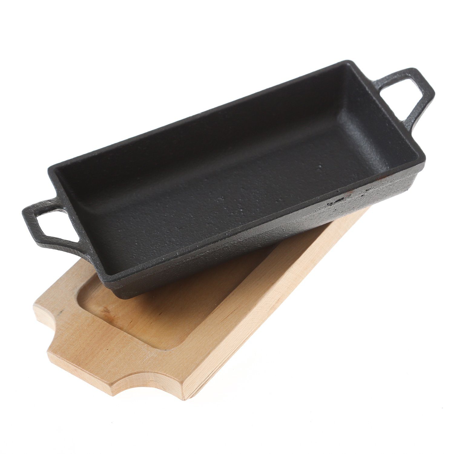 GAUMENKICK Servierpfanne Gusspfanne mit 2 Griffen und Holzuntersetzer Servierpfanne L: 18cm, Gusseisen (1-tlg)