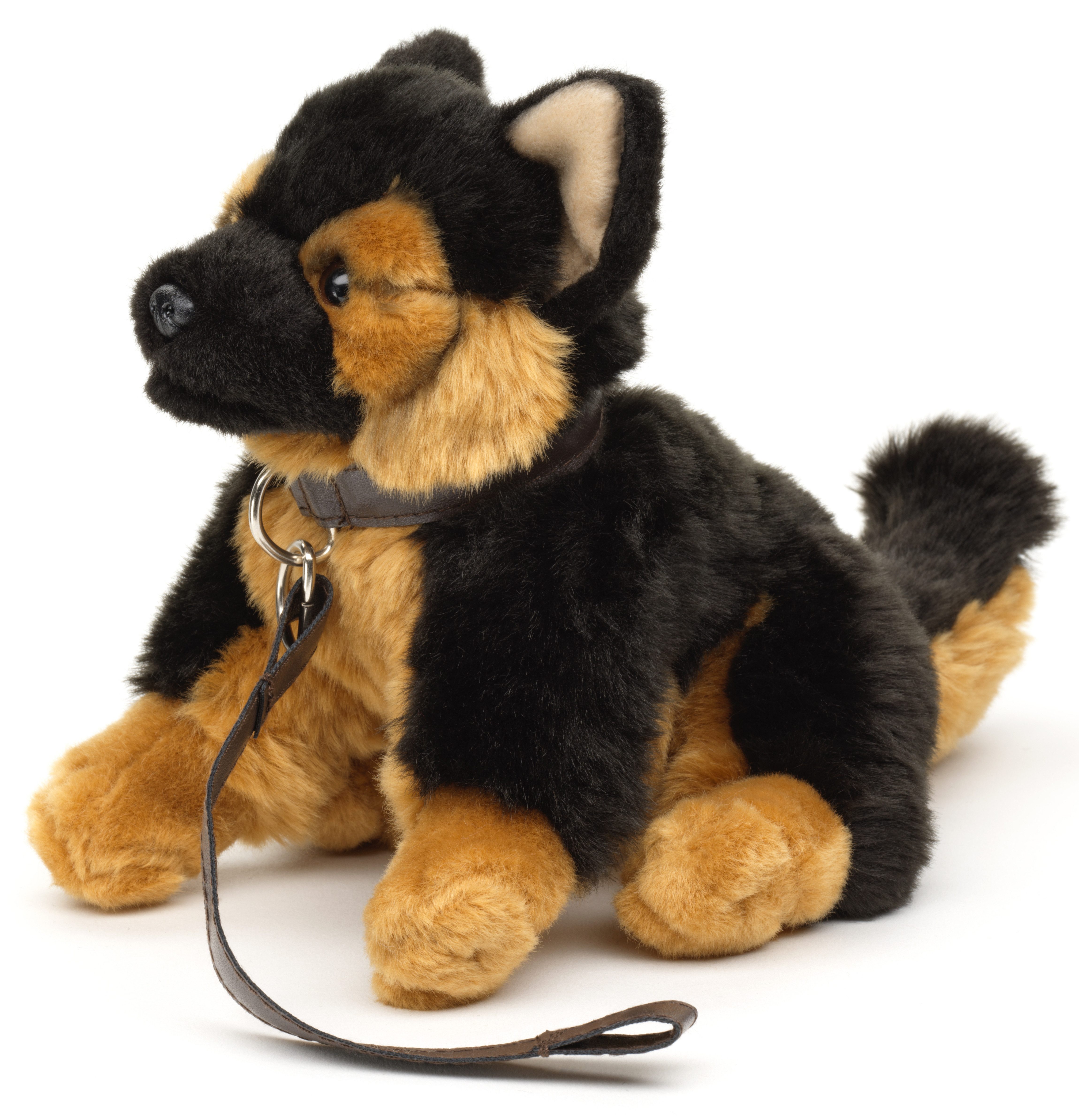 Uni-Toys Kuscheltier Hund m.Leine + Stimme, 18/19 cm - versch. Modelle - Plüsch, Plüschtier, zu 100 % recyceltes Füllmaterial