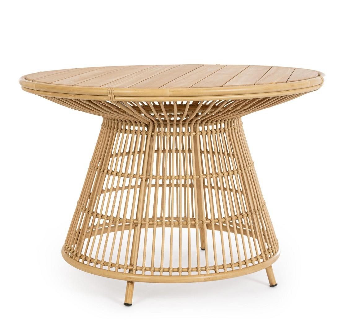 Natur24 Gartentisch Adelma Tisch 110 x 110 x 75 cm Aluminium Kunstfaser Teak Rattanoptik