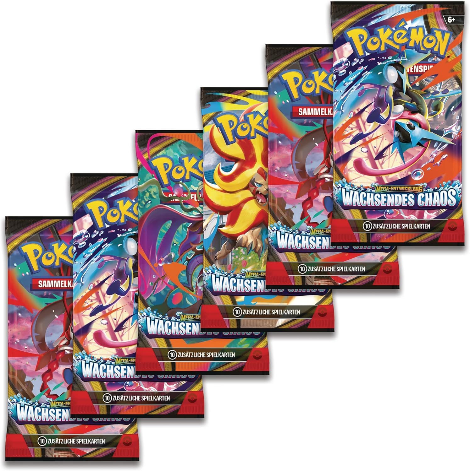 POKÉMON Sammelkarte Mega-Entwicklung – Wachsendes Chaos Boosterbundle Deutsch, Enthält 6 Booster Packs