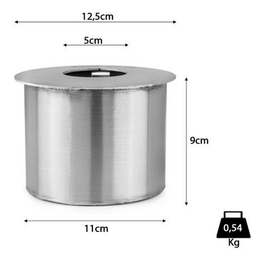 Moritz Echtfeuer-Dekokamin 800ml - Ø 12,5 cm Edelstahl Brennkammer rund, Edelstahl Standkamin Ethanolbrenner Glasfeuer Terrassenfeuer Gelkamin Einbaukamin Brenner Einsatz Kamin