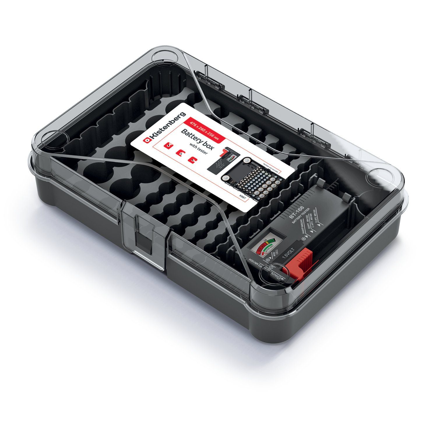 Kistenberg Aufbewahrungsbox KBBT, Batterie-Organizer mit Batterietester Batteriebox