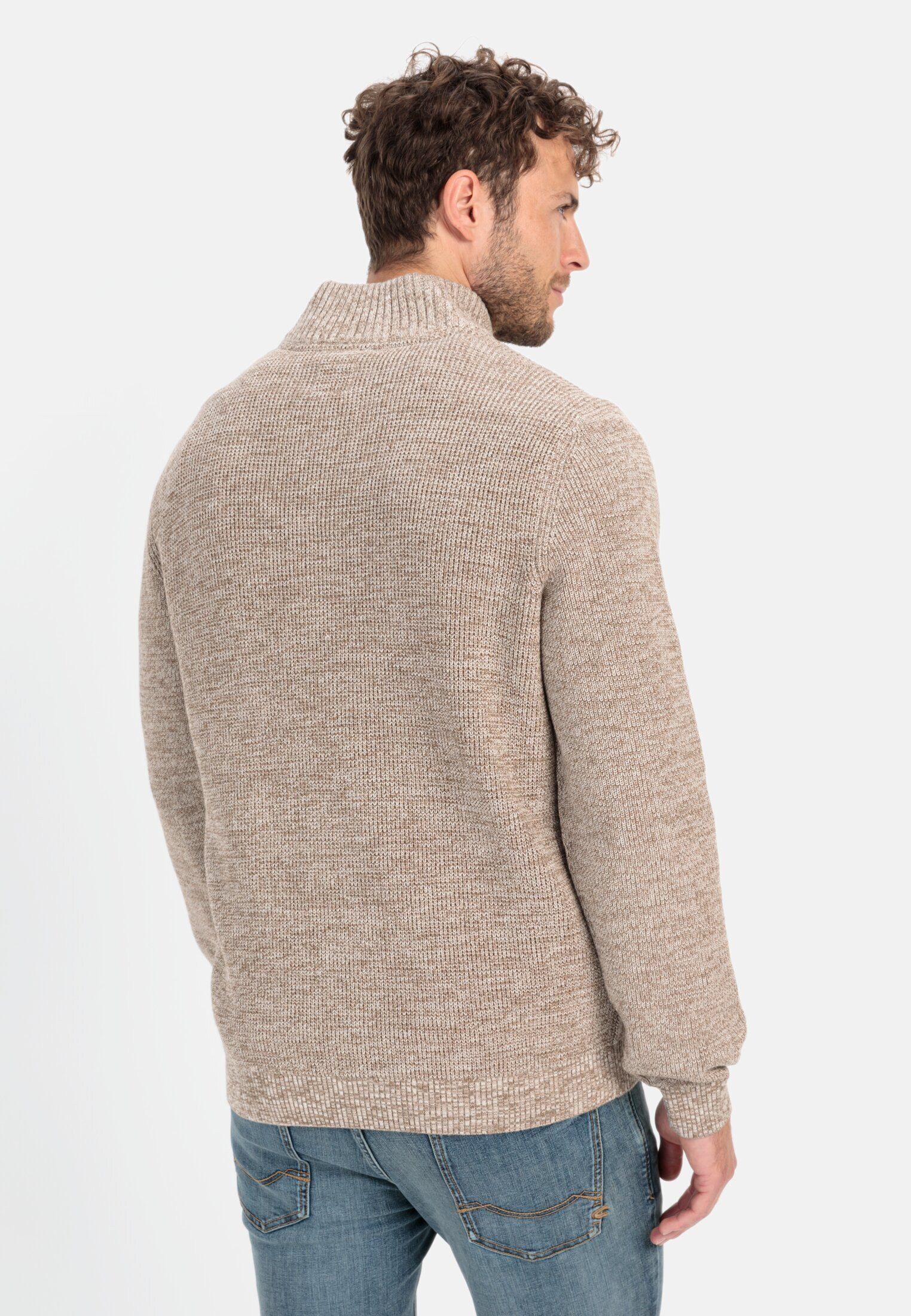 camel active Strickpullover aus Baumwollmix Langarm Troyer Markenlogo günstig online kaufen